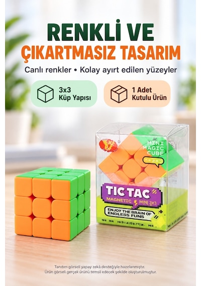 Mini Manyetik Zeka Küpü 3x3 Tic Tac Mini Speed Cube Hız Küpü Akıl Oyunu Yj 5.5 Cm
