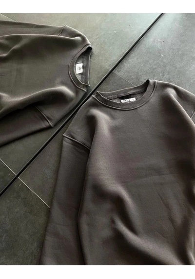 Freedom Store Kadın Bisiklet Yaka 3 İplik Pamuklu Basic Sweatshirt - Füme