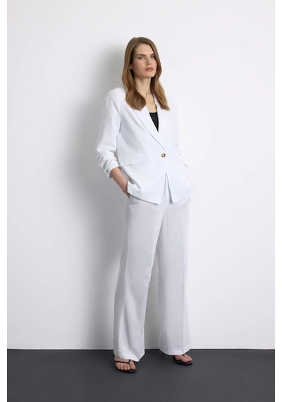 DeFacto Oversize Geniş Kalıp Keten Karışımlı Beyaz Blazer Ceket Z2536AZ25SPWT34 Beyaz