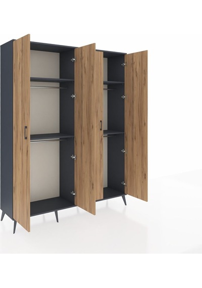 Hyperion Gardrop 4 Raflı 4 Kapaklı 4 Askılı 176x44x221 Antrasit-çam/antrasit Çam/antrasit