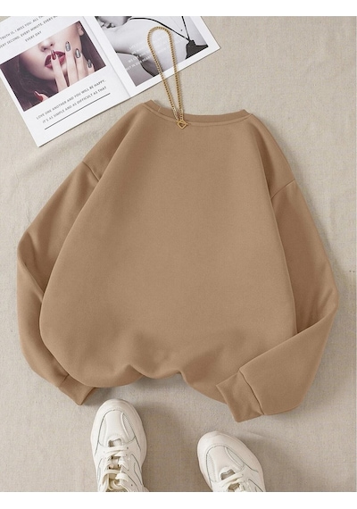 Startmore Kahverengi Unisex Düz Renkli Oversize Bisiklet Yaka Pamuklu
