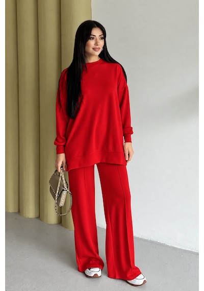 Feela Moda Kadın Oysh Modal Oversize Tesettür Tunik Takım 2020 Kırmızı