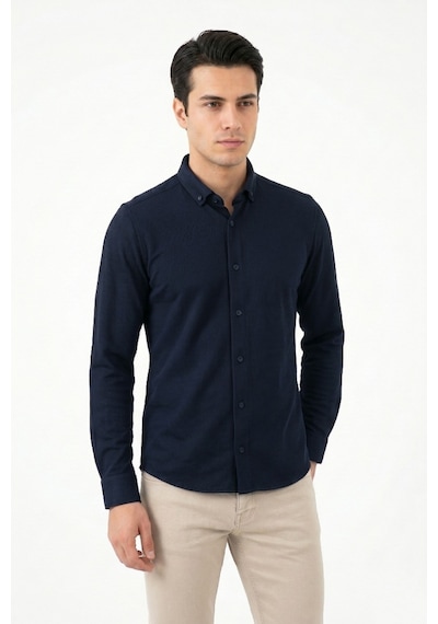 Advante Erkek Spor Slim Fit Uzun Kol Petek Dokulu Gömlek Bgl-st05483 Lacivert
