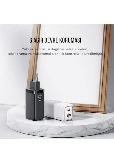 Usams T47 Cc153 65w Dual-port Super Si Hızlı Şarj Dizüstü Bilgisayar Tablet Apple Uyumlu MacBook Siyah