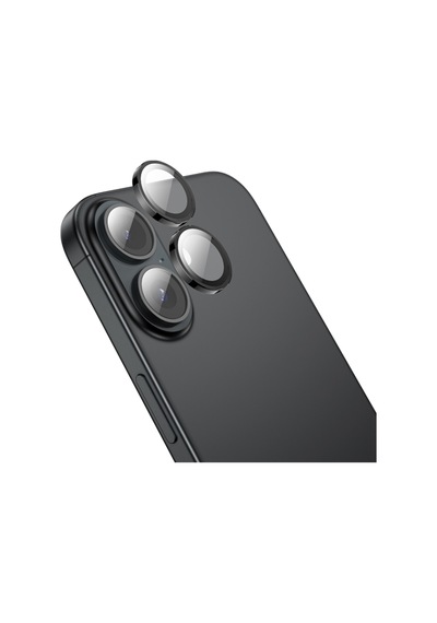 Apple Uyumlu iPhone 16 / 16 Plus Alüminyum Seri Kamera Lens Koruyucu Siyah Siyah
