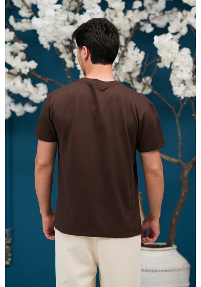 Fbi Bisiklet Yaka Yarı Oversize Likralı Yumuşak Kumaş T-shirt Koyu Kahve