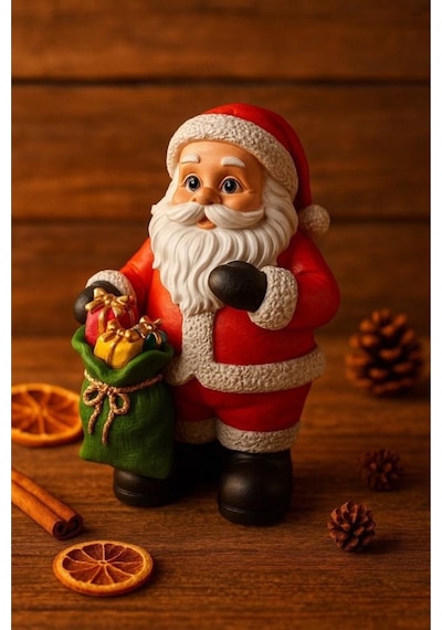 Dekoratif El Yapımı Büyük Boy 25x16 Cm Noel Baba Biblosu Yılbaşı Dekoratif Süs Yeni Yıl Ev Ofis Masa Üstü Dekorasyonu