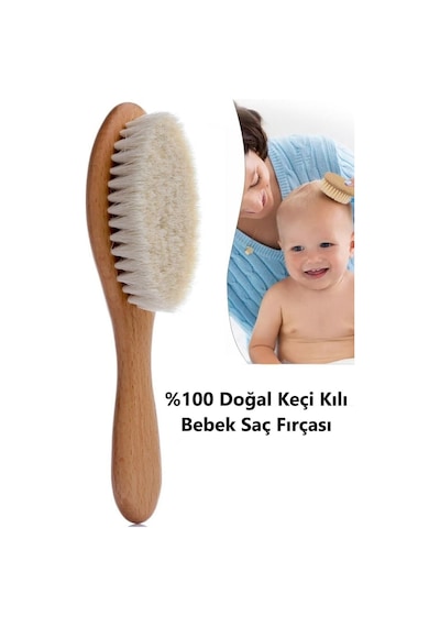 Ahşap Bebek Tarağı %100 Doğal Keçi Kılı Bebek Saç Fırçası Keçi Kılı Bebek Tarağı Çocuk Saç Fırçası