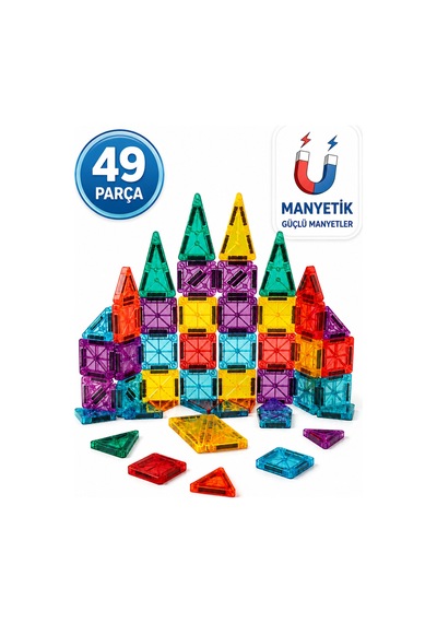 Manyetik Yapı Blokları 49 Parça Eğitici Zeka Oyunu Metal Kutulu Seyahat Oyuncağı Stem