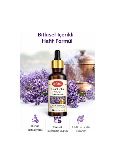Safvital Lavanta Yağı 20 Ml Aromaterapi Yağı Ferahlatıcı Koku Günlük Kullanıma Uygun Bitkisel Bakım Yağı