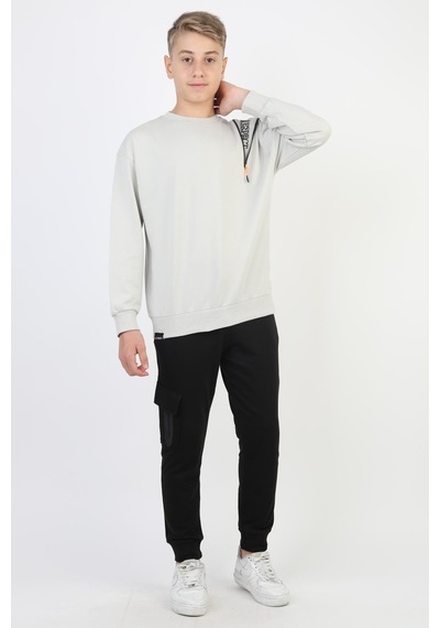 Mevsimlik Respect Baskılı 2 İplik %100 Pamuk 2 İplik Uzun Kollu Erkek Çocuk Sweatshirt-90933 Gri