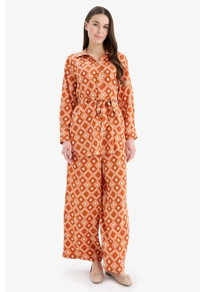 Defacto Wide Leg Geniş Bol Paça Desenli Viskon Pantolon D9757ax25smog267 Turuncu