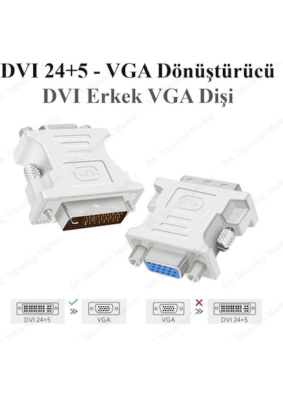 Yüksek Kalite Dvı-I 24+5 Erkek To Vga Dişi Dönüştürücü