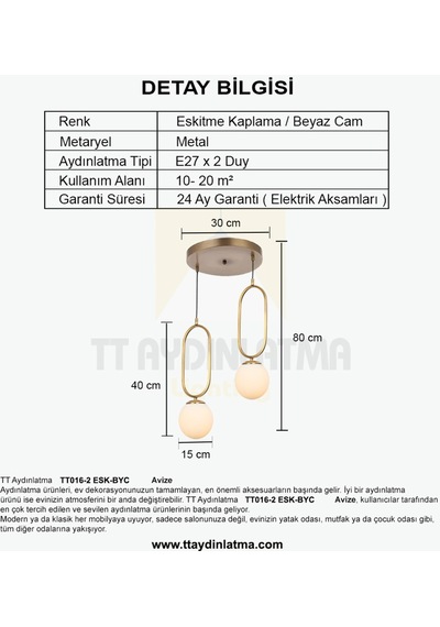 Tt016-2 Esk Tt Aydınlatma Eskitme Kaplama Beyaz Camlı 2 Li Avize