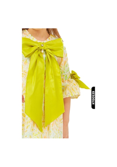 Xo Kids A-line Kalıplı Büzgülü Kollu Kurdele Detaylı Yay Başörtülü Kız Çocuk Elbise 1-5 Yaş 6564 Yeşil