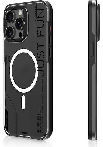 Apple iPhone 16 Pro Uyumlu Kılıf Magsafe Şarj Özellikli Çıkarılabilir Arka Yüzeyli Youngkit Mecha Siyah