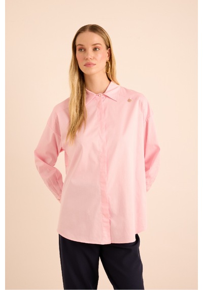 Aker Sırtı Volan Detaylı Cotton Gömlek Pembe Pembe