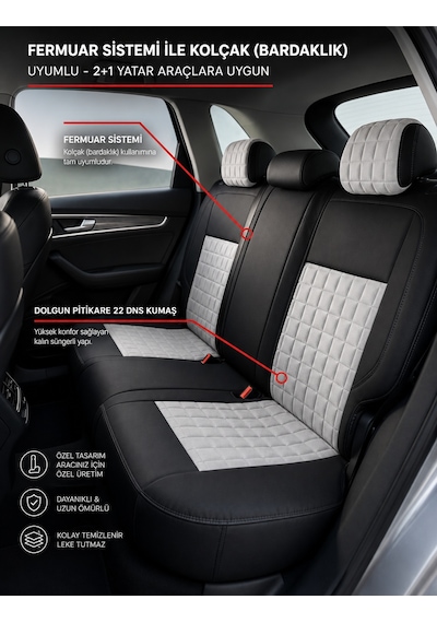Fiat Punto Araçlara Uyumlu Arkalı Önlü Takım Dolgulu Oto Kılıfı - Piksel Seri