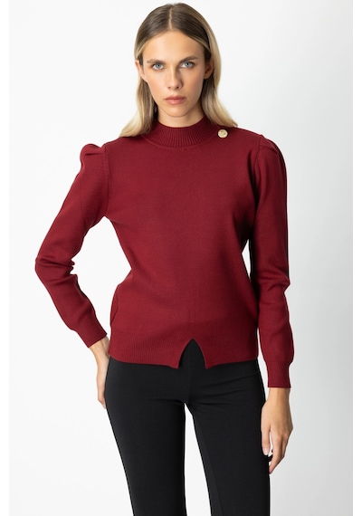 On Fashion Kadın Düğmeli Omuz Detaylı Bordo Kazak 65331 Bordo