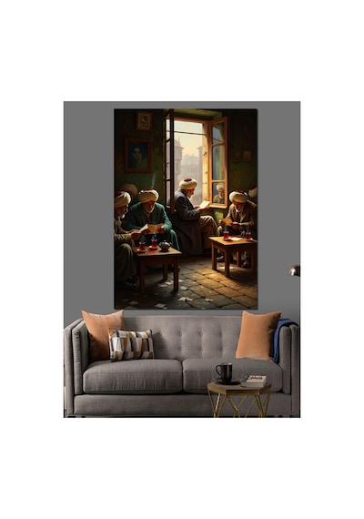 Pencere Önünde Yemek Yiyenler Tablosu Yağlı Boya Dokulu Kanvas Tablo Canvas Tablosu