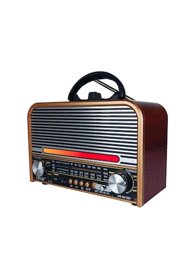 Ns-6678 Retro, Nostaljik, Ahşap Led Işıklı Müzik Seti Fm Radyo Usb Mp3 Player Bluetooth Hoparlör Tasarım-447