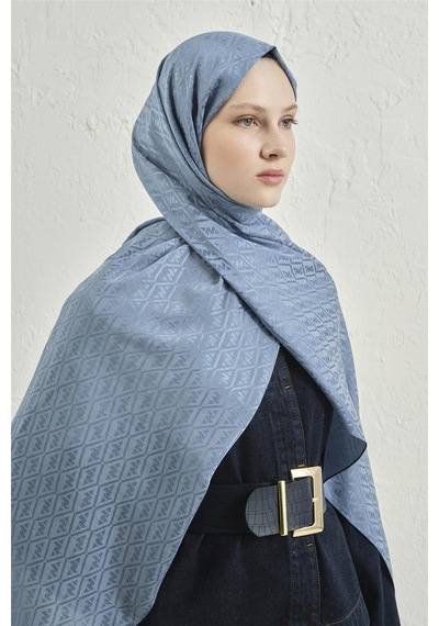 Armine Elegance İpek Pamuk Monogram Şal 26 Mavi