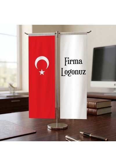 Kişiye Özel Logonuz Ve Türk Bayrağı Kırlangıç T Tipi Masa Bayrak Takımı Diğer