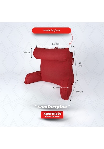 Xpermate TV Yastığı Kollu Okuma Yastığı Sırt Destek Yastığı Yatakta Oturma Kitap Okuma Yastığı Kırmızı