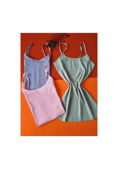 Demirsa Boutique Pamuklu Fitilli İp Askılı Çağla Yeşil, Pembe Ve Mavi Renk Ribana Kadın Atlet 3'lü Pembe-yeşil-mavi Demirsa Boutique Pamuklu Fitilli İp Askılı Çağla Yeşil, Pembe Ve Mavi Renk Ribana Kadın Atlet 3'lü Pembe-yeşil-mavi