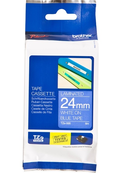 BROTHER P-TOUCH TZE-555 TZE-TAPE 24 MM MAVİ ÜZERİNE BEYAZ LAMİNASYONLU ETİKET