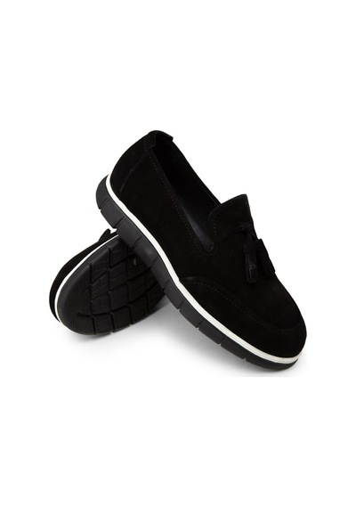 Deery Erkek Hakiki Süet Siyah Püsküllü Loafer - 02048msyhe01