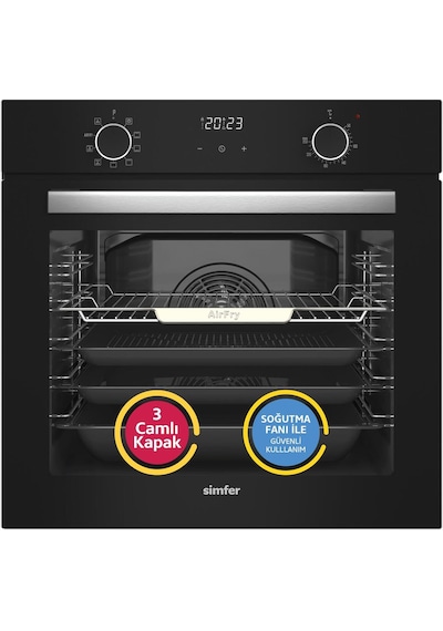 Simfer 8215 10 Fonksiyon Airfry Siyah Cam Ankastre Fırın Dijital