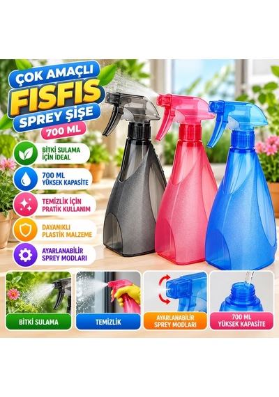 Ers Çok Amaçlı Fısfıs Çiçek Sulama Plastik Su Sprey Şişesi 700 Ml Tp-219 - 1 Adet Stokta Olan Renk Gönderilir