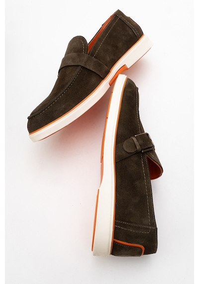 Dericlub Erkek Hafif Tabanlı Toka Detaylı Loafer Gerçek Süet Deri Cr 2406 Haki
