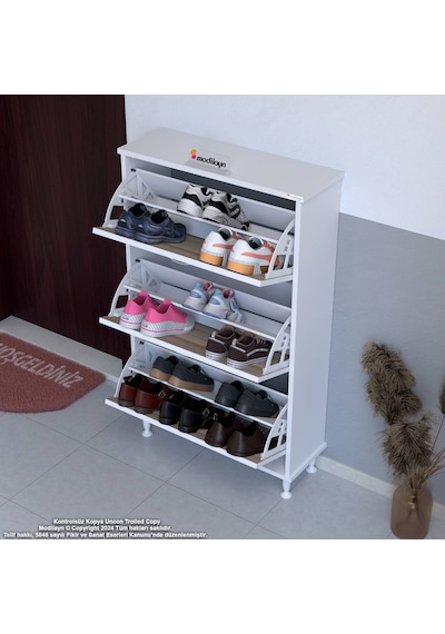 Modilayn Varbi Kapı Önü 52 X 119x 25, 5 Cm Lik 3 Düşer Kapak 6 Göz Raf Bölmeli Ayakkabılık Cordoba - Beyaz Modilayn Varbi Kapı Önü 52 X 119x 25, 5 Cm Lik 3 Düşer Kapak 6 Göz Raf Bölmeli Ayakkabılık Cordoba - Beyaz