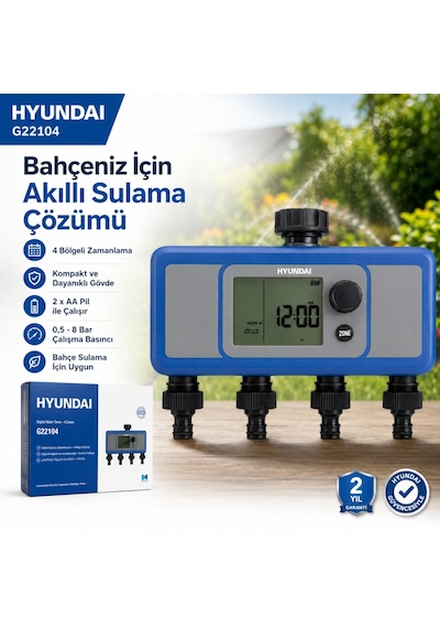 Hyundai G22104 Dijital Sulama Zamanlayıcısı 4 Bölge 4 Çıkışlı Bahçe Sulama Timer
