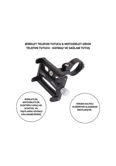 Polham Pro Seri Gidon Uyumlu Motorsiklet Telefon Tutucu, Bisiklet, Scooter Uyumlu Sıkıştırmalı Tutucu