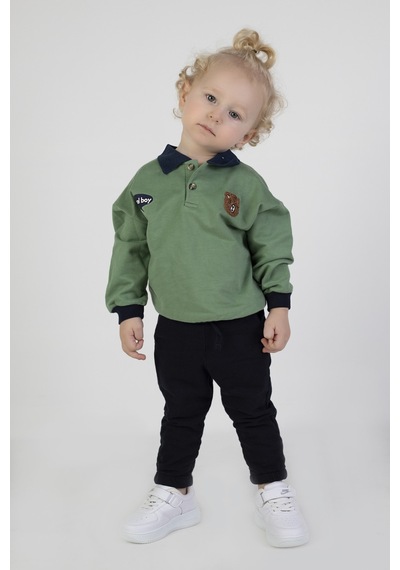 Harika Kids Erkek Bebek&çocuk İki İplik Kumaş Orta Kalınlıkta Polo Yaka Örme Basic Alt Üst Eşofman Takımı 001
