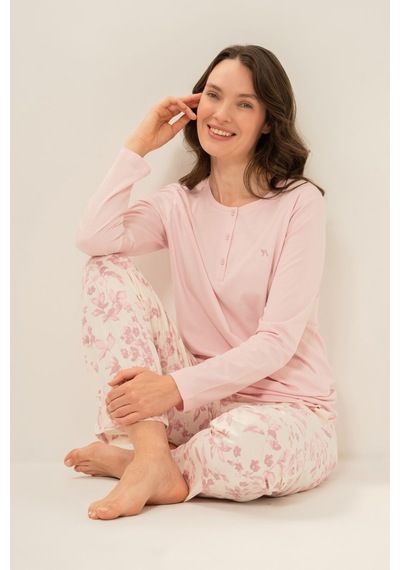Arnetta Kadın Düğmeli Yaka Pembe Uzun Kol Pijama Takım Ar3744-s-v1 Ar3744-s-v1