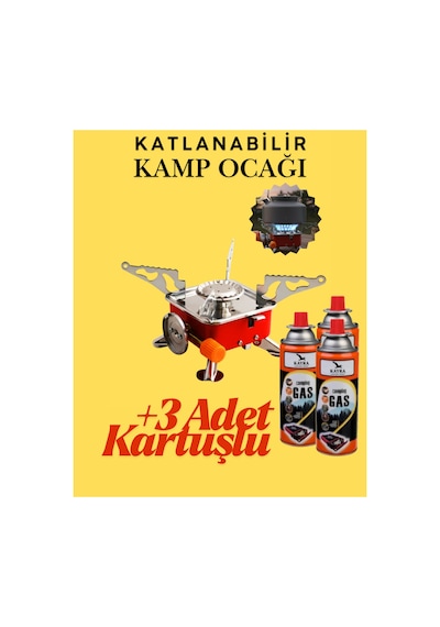 Portatif Kamp Ocağı - Tek Gözlü Manyetolu Piknik Ocağı - Kartuşlu Mini Ocak - Kırmızı +3 Kartuşlu Kırmızı Kırmızı
