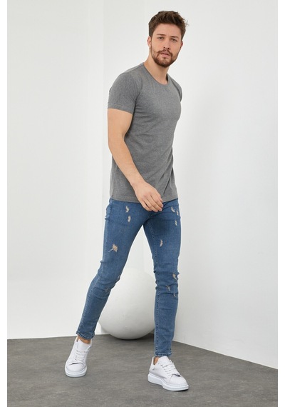 Cool Tarz Füme Basic Erkek Slim Fit %100 Pamuklu Kısa Kollu Bisiklet Yaka T-shirt Füme Füme