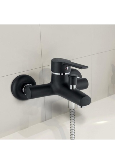 On2 Armatür Siyah Banyo Bataryası Çift Girişli 40'Lık Pirinç Siyah