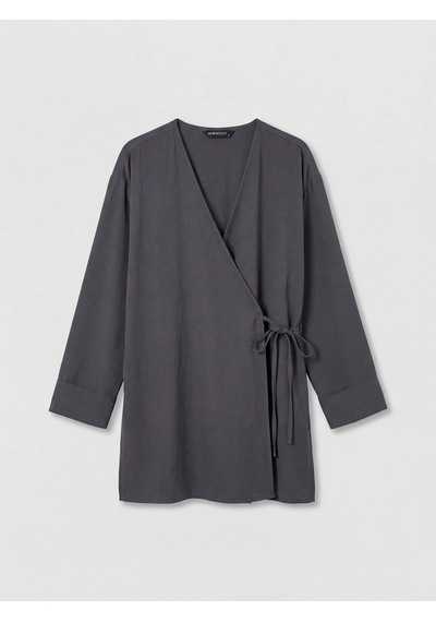Lc Waikiki Gri Kruvaze Yaka Dokulu Modal Karışımlı Kadın Kimono