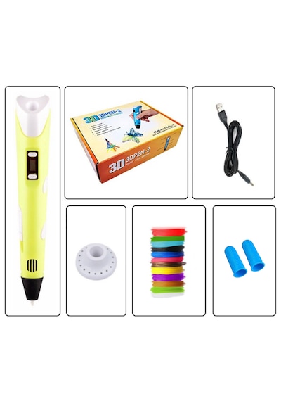 Sarı 3D Kalem 3D Pen Yazıcı Kalem – 10 Adet 5 Metrelik PLA Filament (Toplam 50M) + USB Kablo