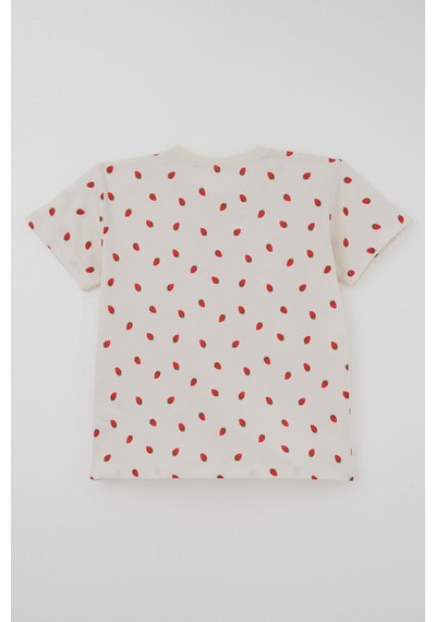 Breeze Kız Çocuk Şortlu Pijama Takımı Çilek Desenli 4-8 Yaş, Krem