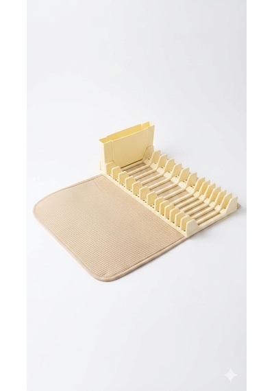 Premium Katlanabilir Mikrofiber Bulaşıklık Seti Bej - Tezgah Üstü Kurulama Matı 35x43 Cm - 3'lü Set Çok Renkli