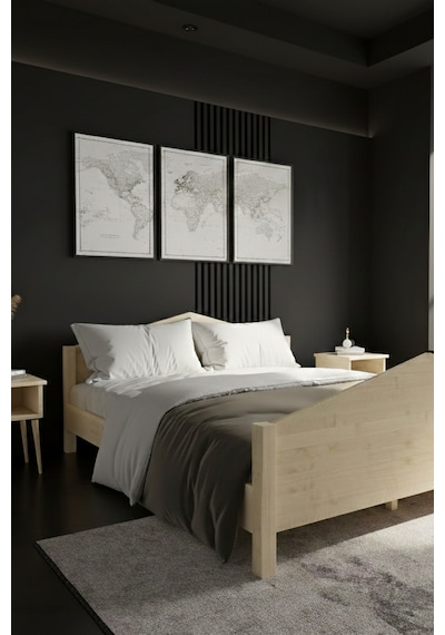 Renazzo Mi Lano Piramit Masif Ahşap Karyola Natürel 140x200 Natürel - 140 X 200