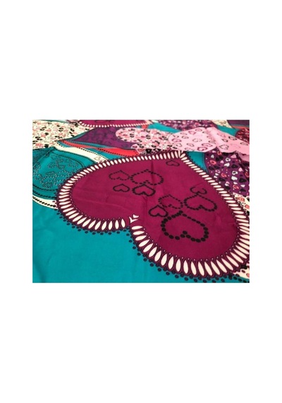 Tikitonki Kalp Desenli Saten Petrol Yeşili Eşarp - 90x90 Yeşil Yeşil