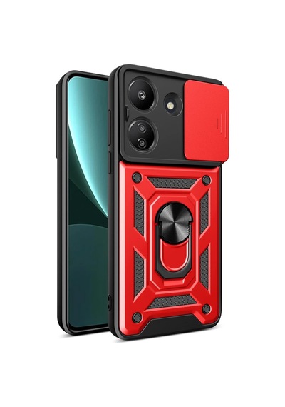 Xiaomi Redmi 13c Uyumlu Kılıf Pars Lens Yüzüklü Silikon - Kırmızı