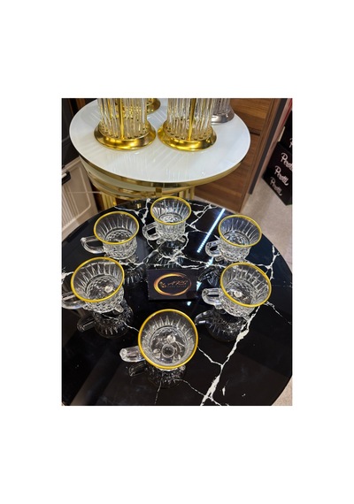 Loretta Kulplu Yaldızlı Gold Detaylı Ayaklı Kahve Bardağı, Çay Fincanı, Hediyelik, Sunumluk ,modern Gold-yaldız